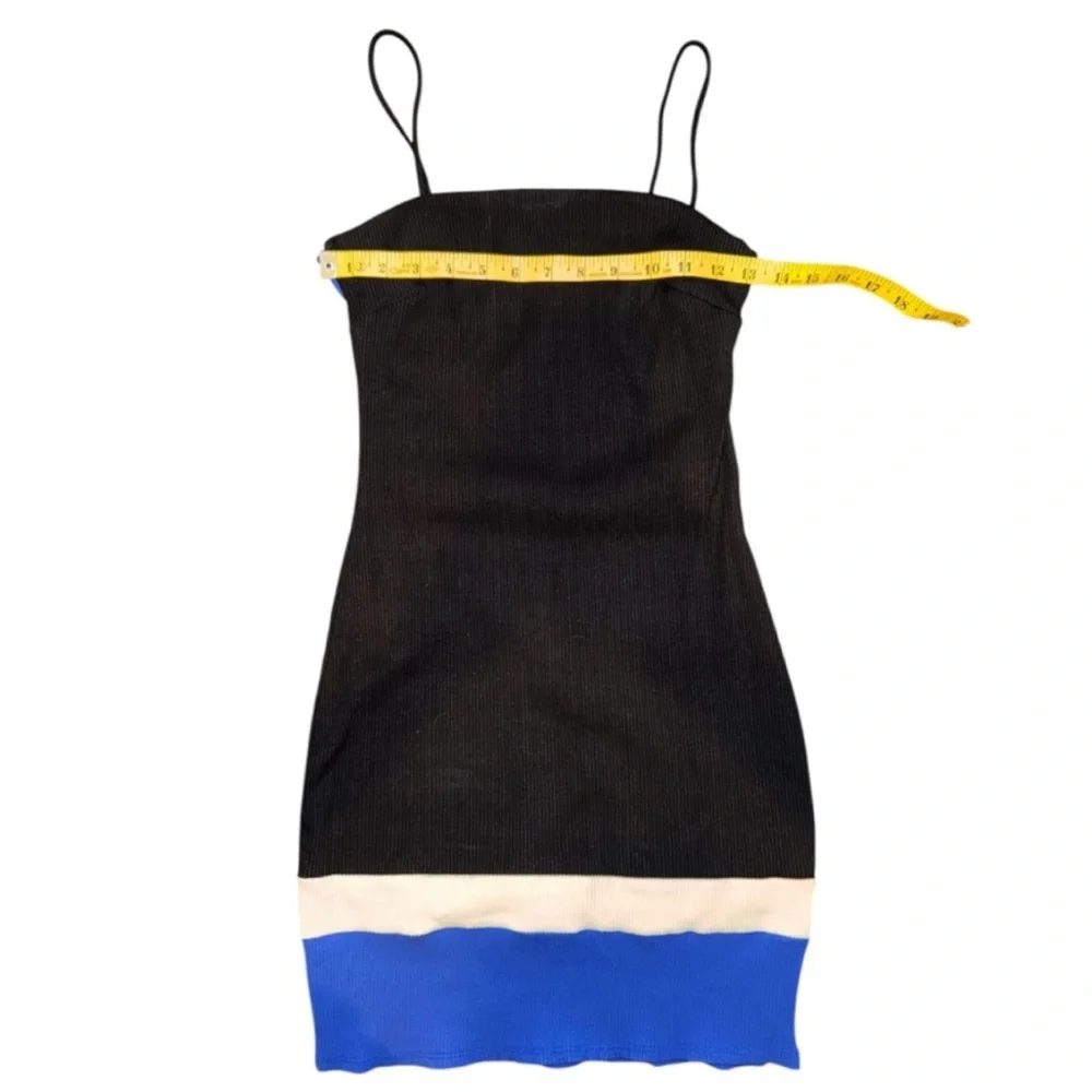 Black Strap Mini Dress with Blue & Cream Hem - Picture 9 of 12